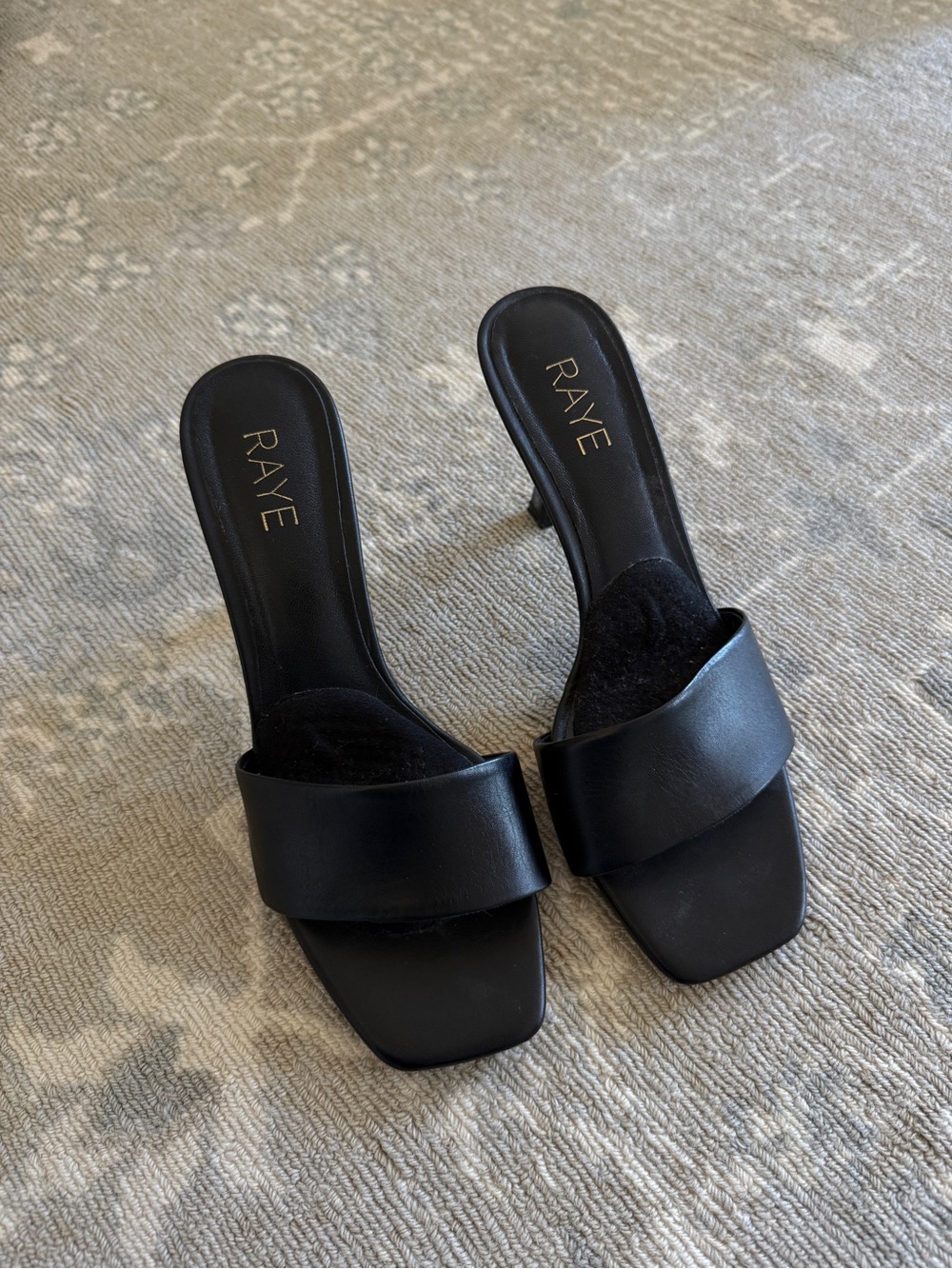 RAYE Black Leather Square-Toe Slide Mules